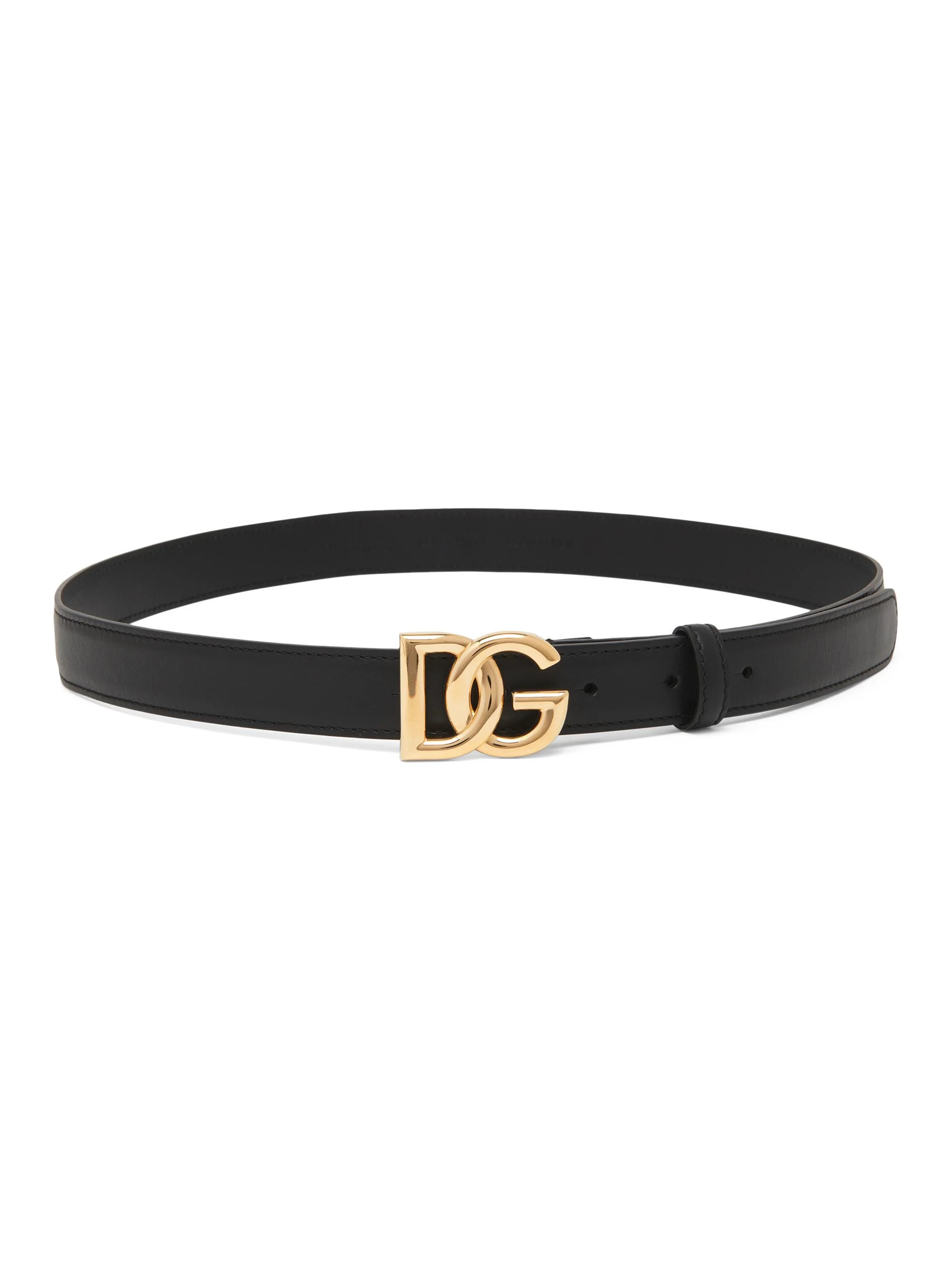 Women's Leather Logo Buckle Belt - Black - 1