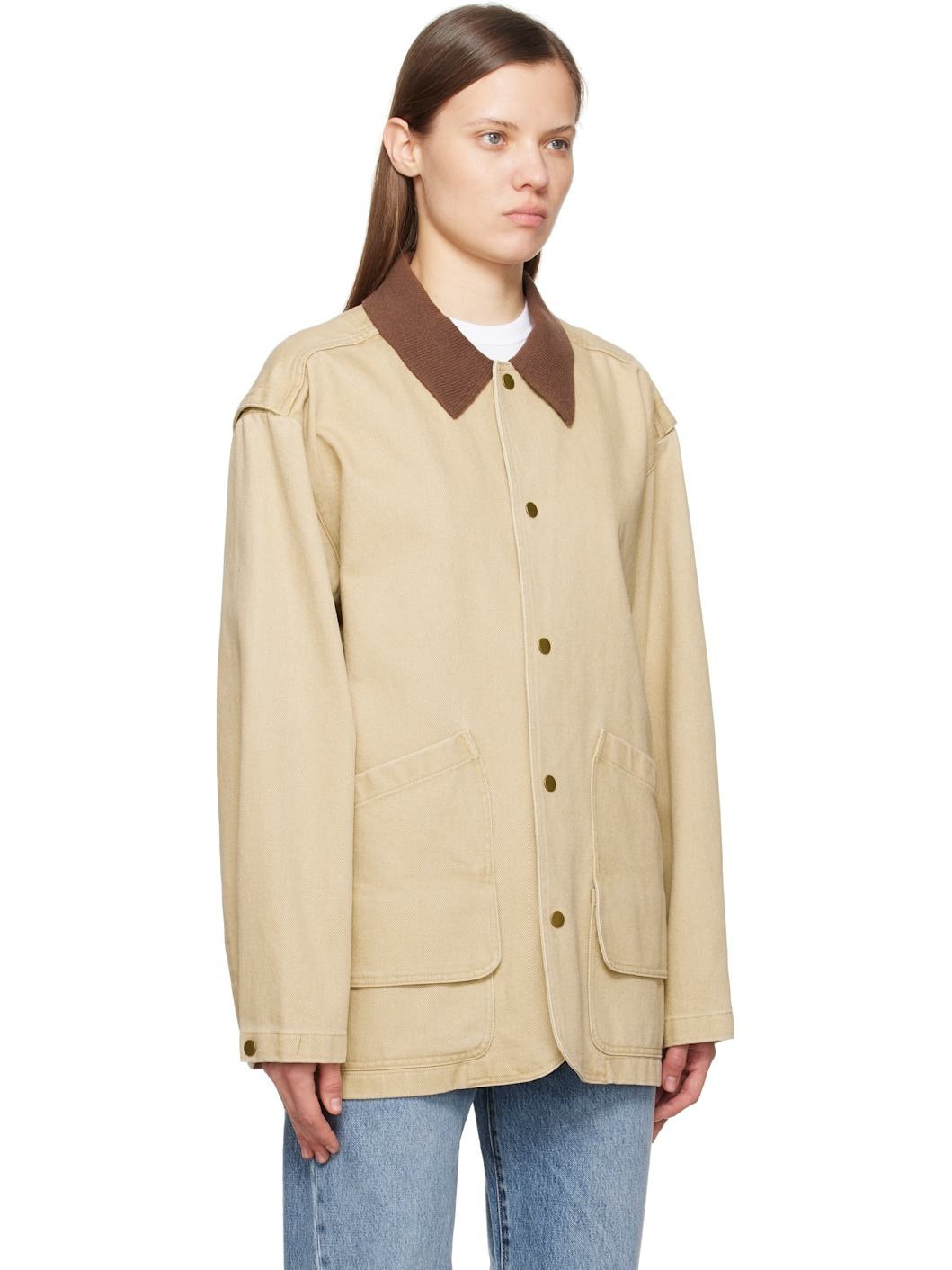 Beige Knit Collar Field Jacket - 2
