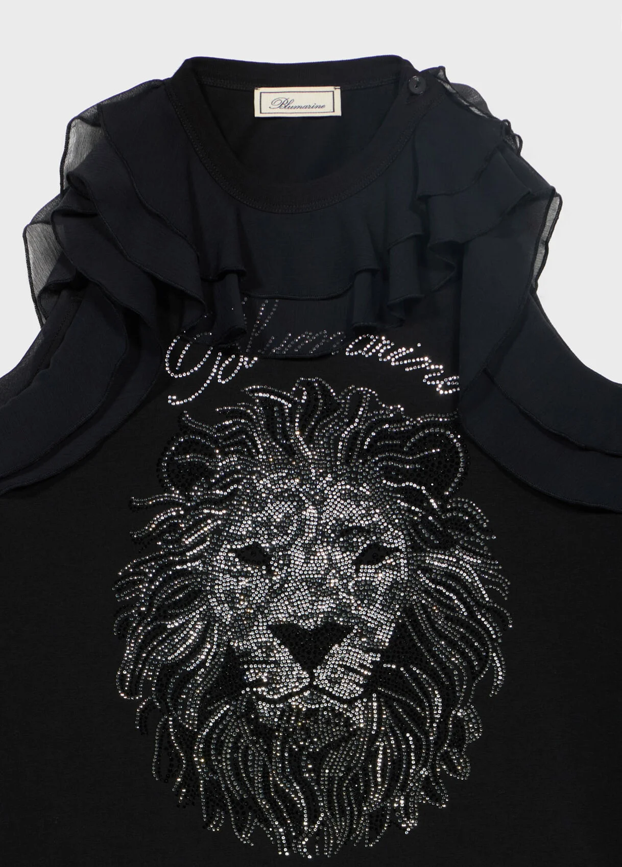 JERSEY T-SHIRT WITH FLOUNCE, LOGO AND RHINESTONE EMBROIDERY - 1