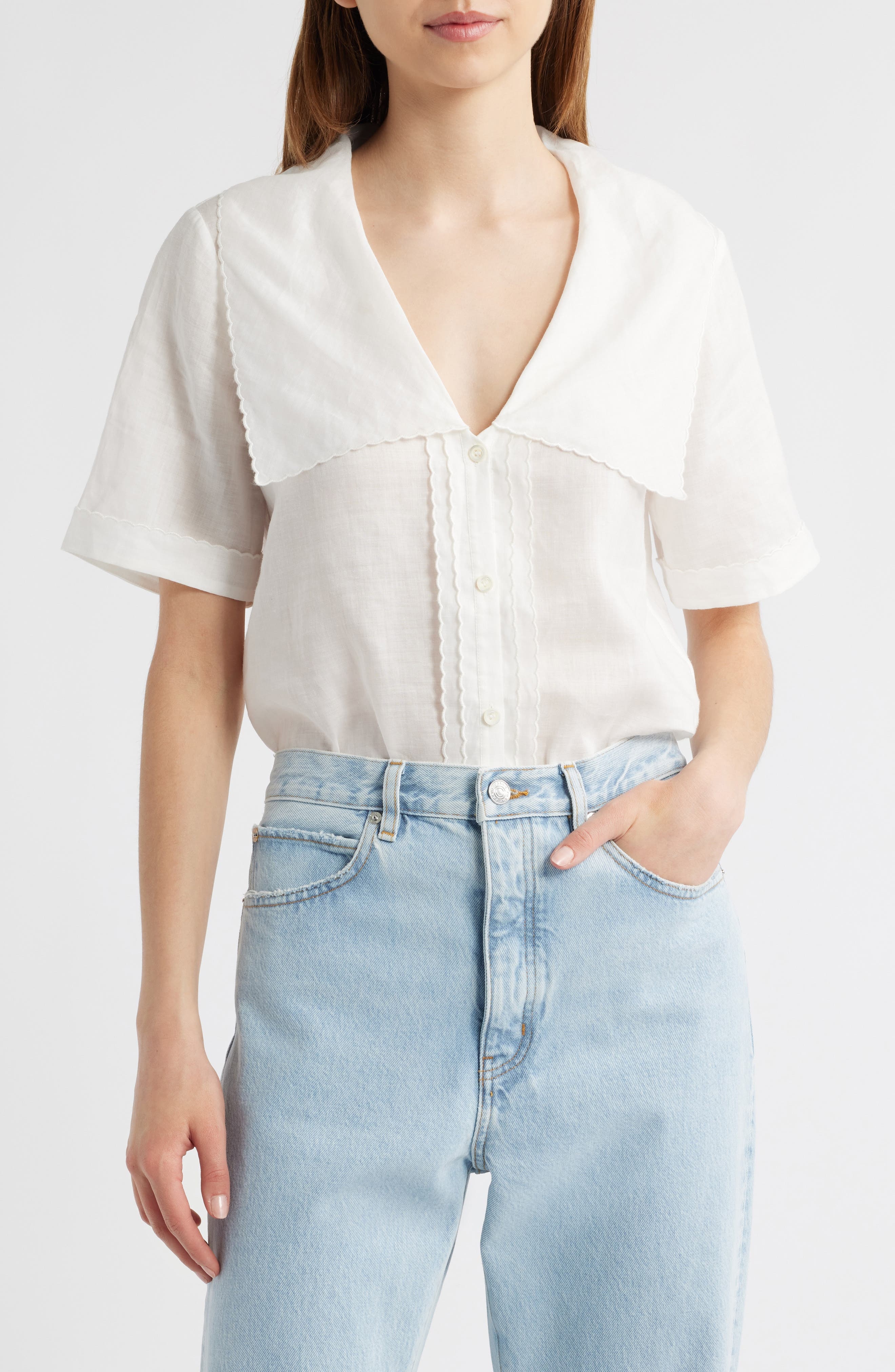 FRAME The Sailor Button-Up Top in White at Nordstrom - 1