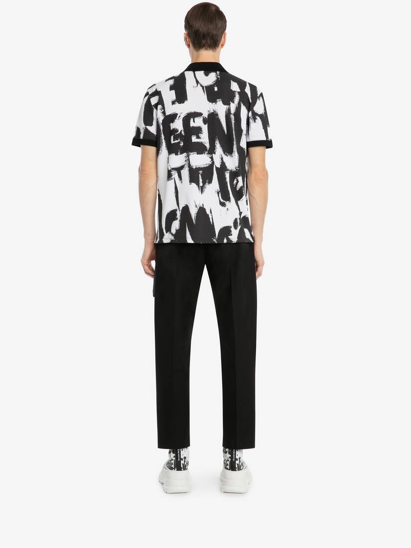 Mcqueen Graffiti Polo Shirt in White/black - 4
