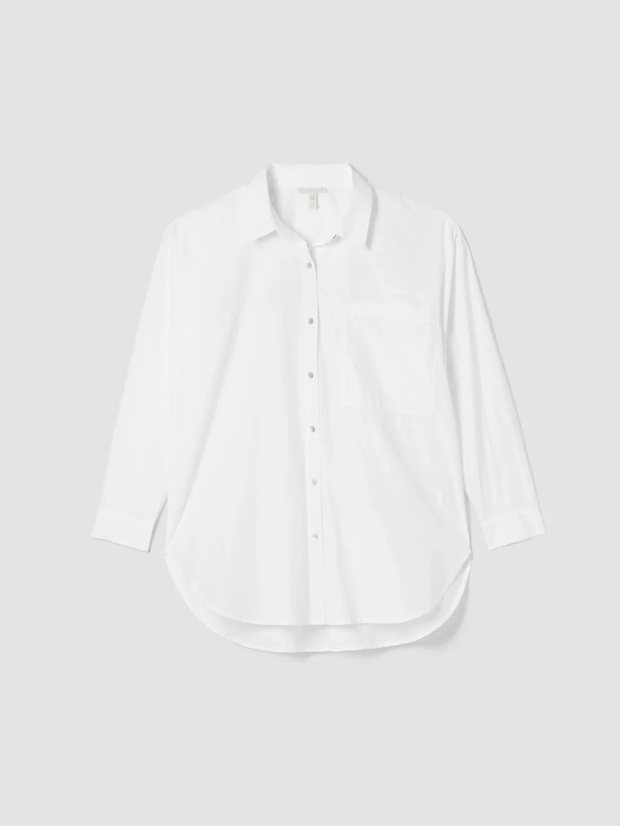 Washed Organic Cotton Poplin Classic Collar Long Shirt - 1