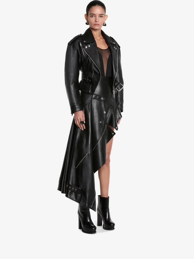 Women's Leather Biker Jacket in Black - 3