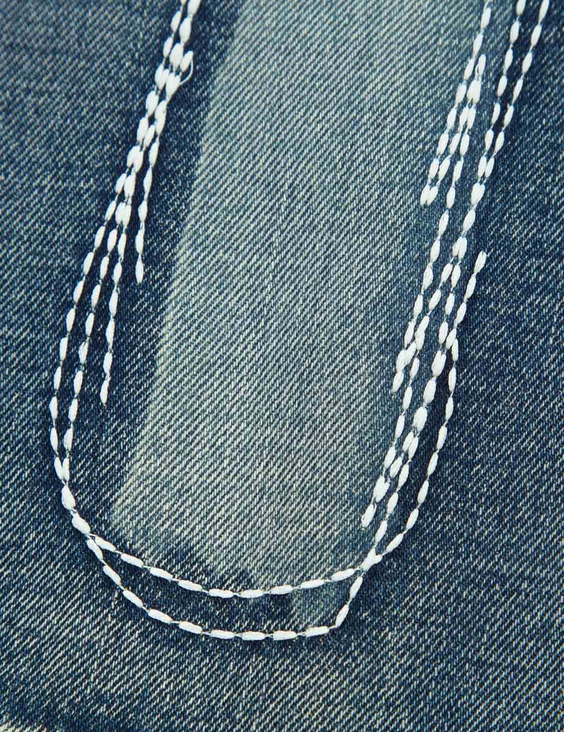 DAICOCK DISCHARGED PRINT AND EMBROIDERY DENIM SHORTS 12