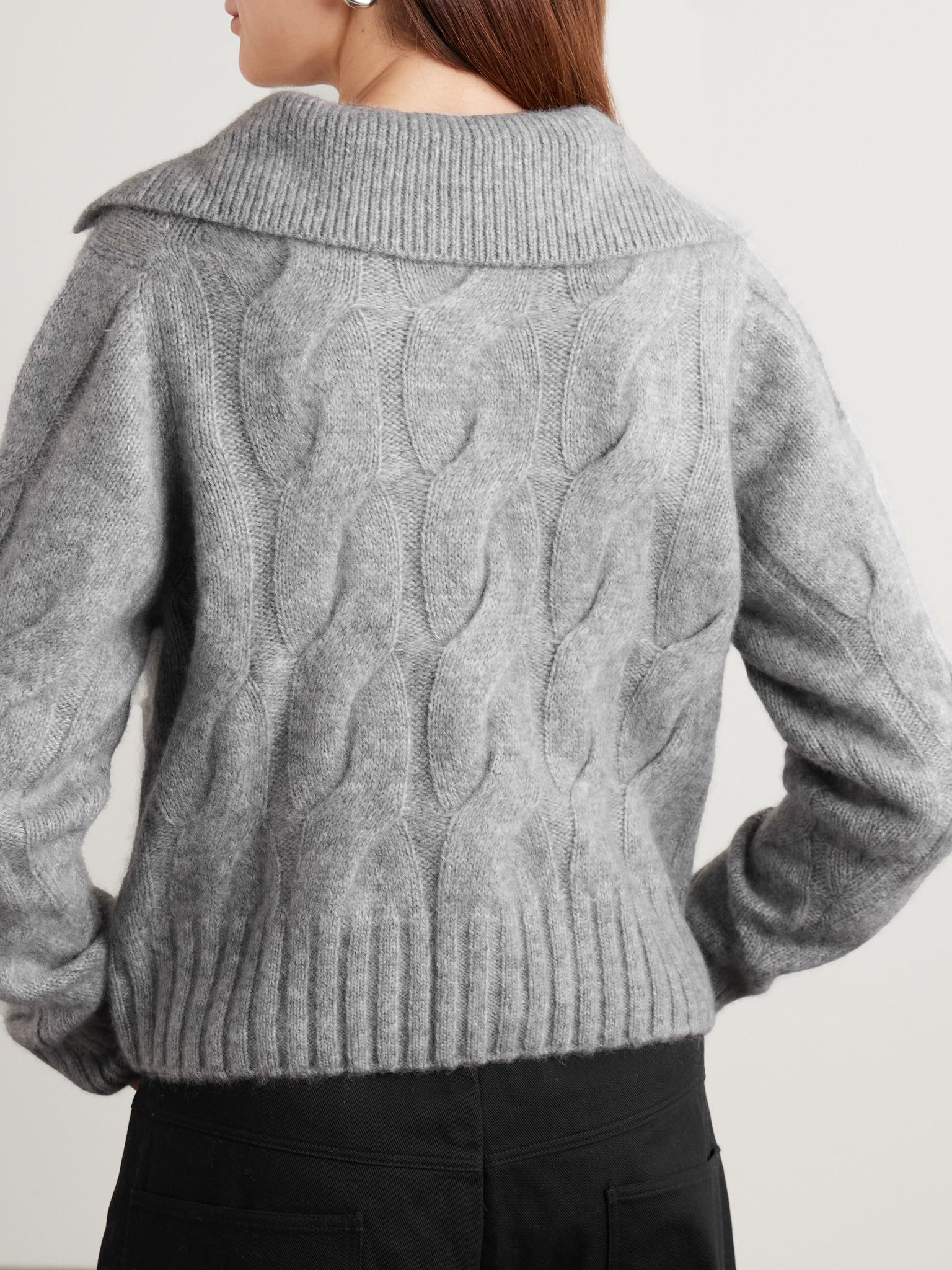 Cable-knit cashmere and silk-blend cardigan Gray - 3