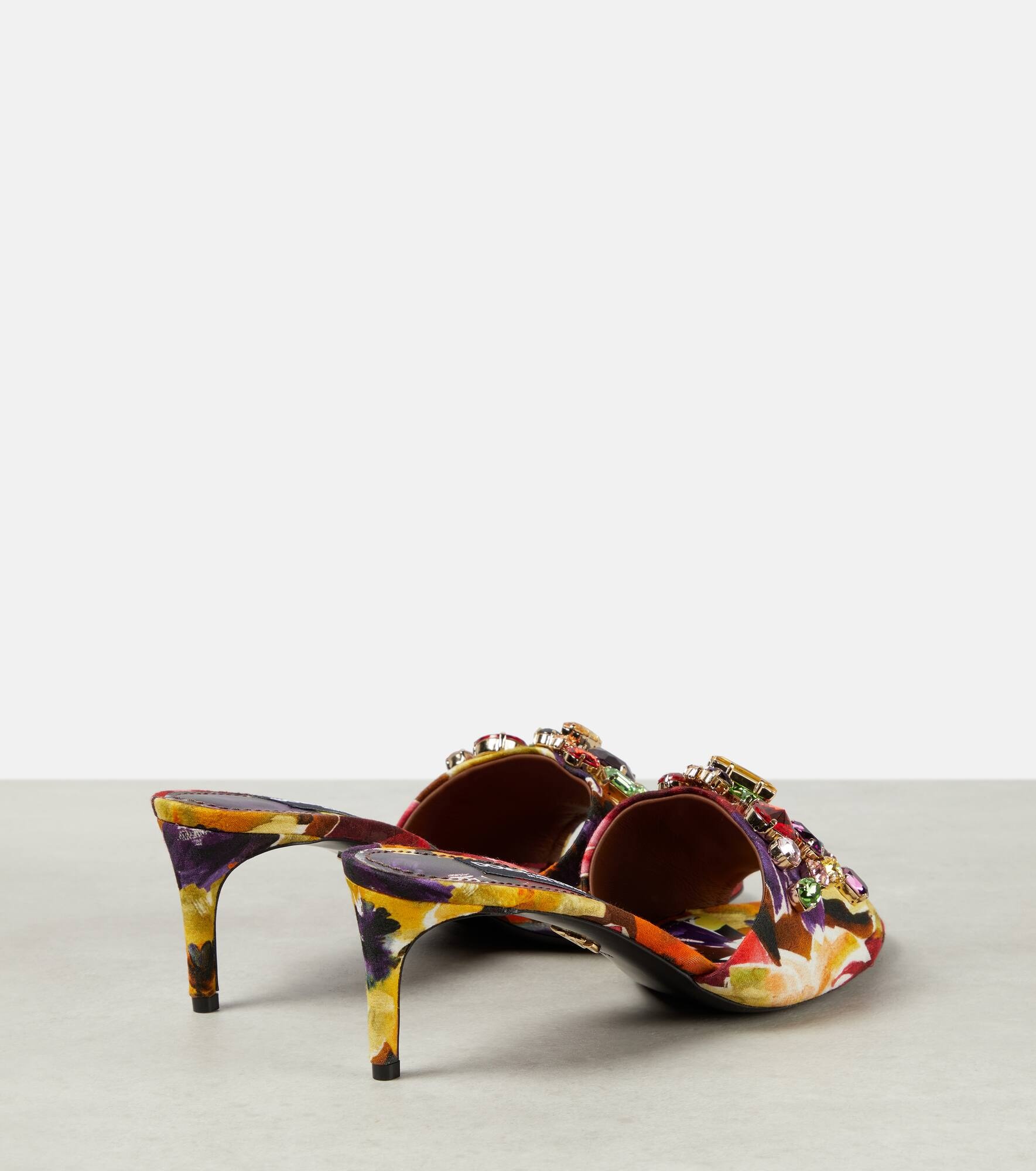 Rhinestone-embellished floral satin mules - 3