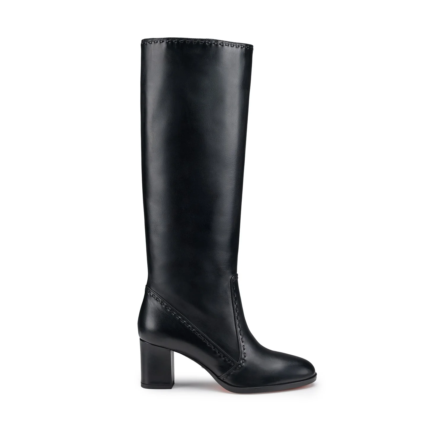 Women's black leather mid-heel boot - 1