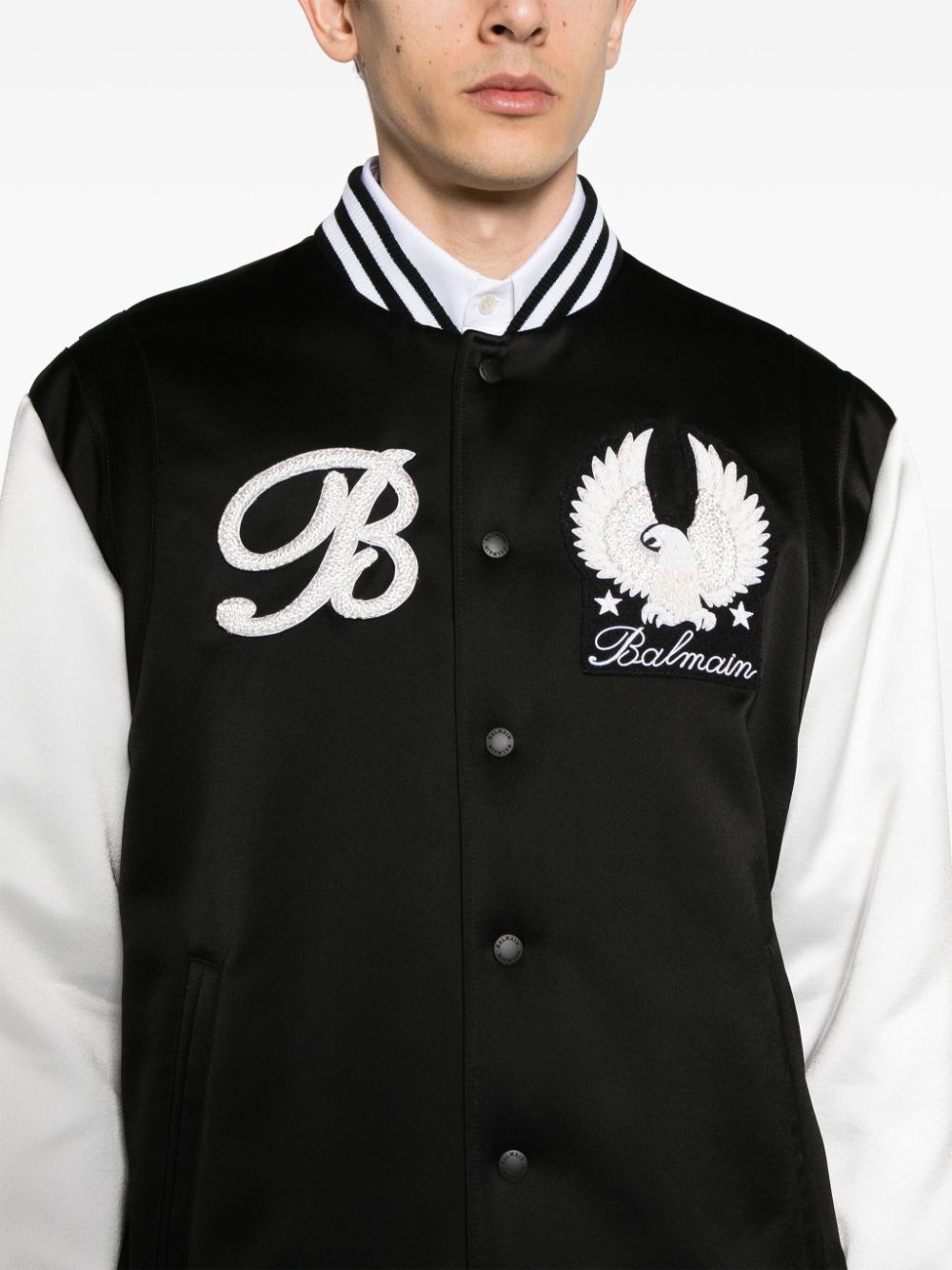 logo-patches satin bomber jacket - 5