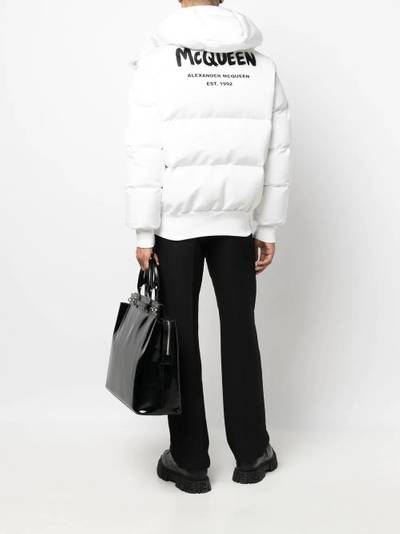 Alexander McQueen graffiti logo-print puffer coat outlook