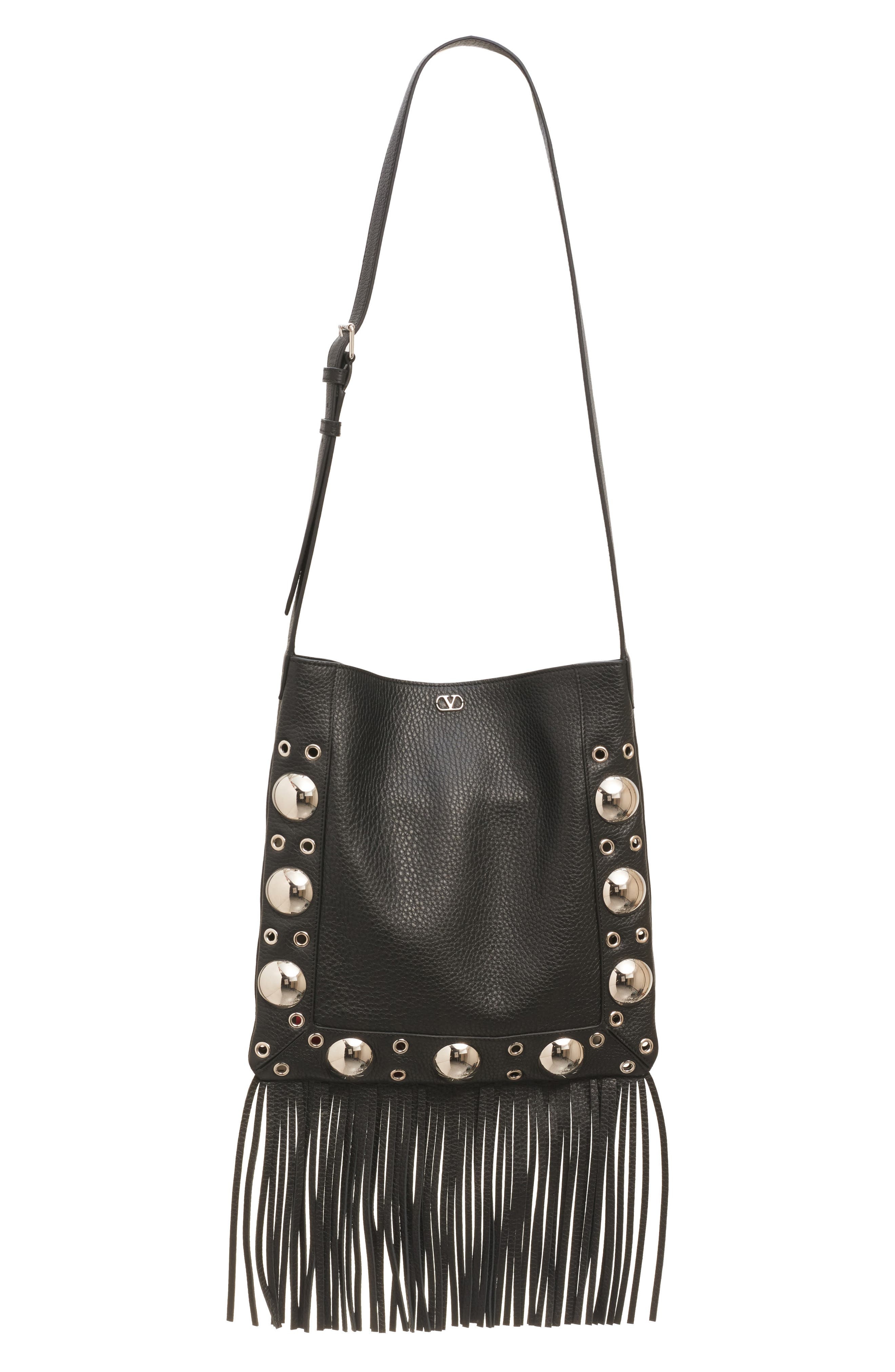 Valentino Garavani Medium Nellcôte Fringe Stud Crossbody Bag in Nero at Nordstrom - 2