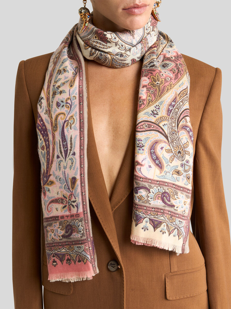 LEAFY SILK AND CASHMERE SCARF - 4