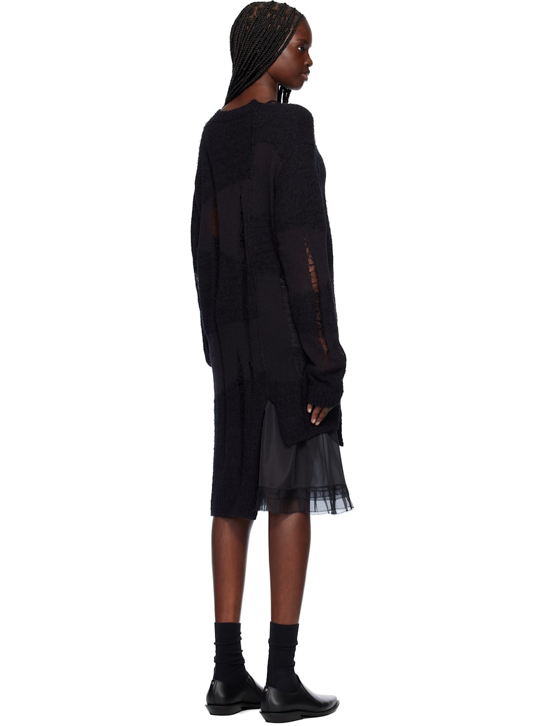 Black 5G Randome Damage Processed Cardigan - 3