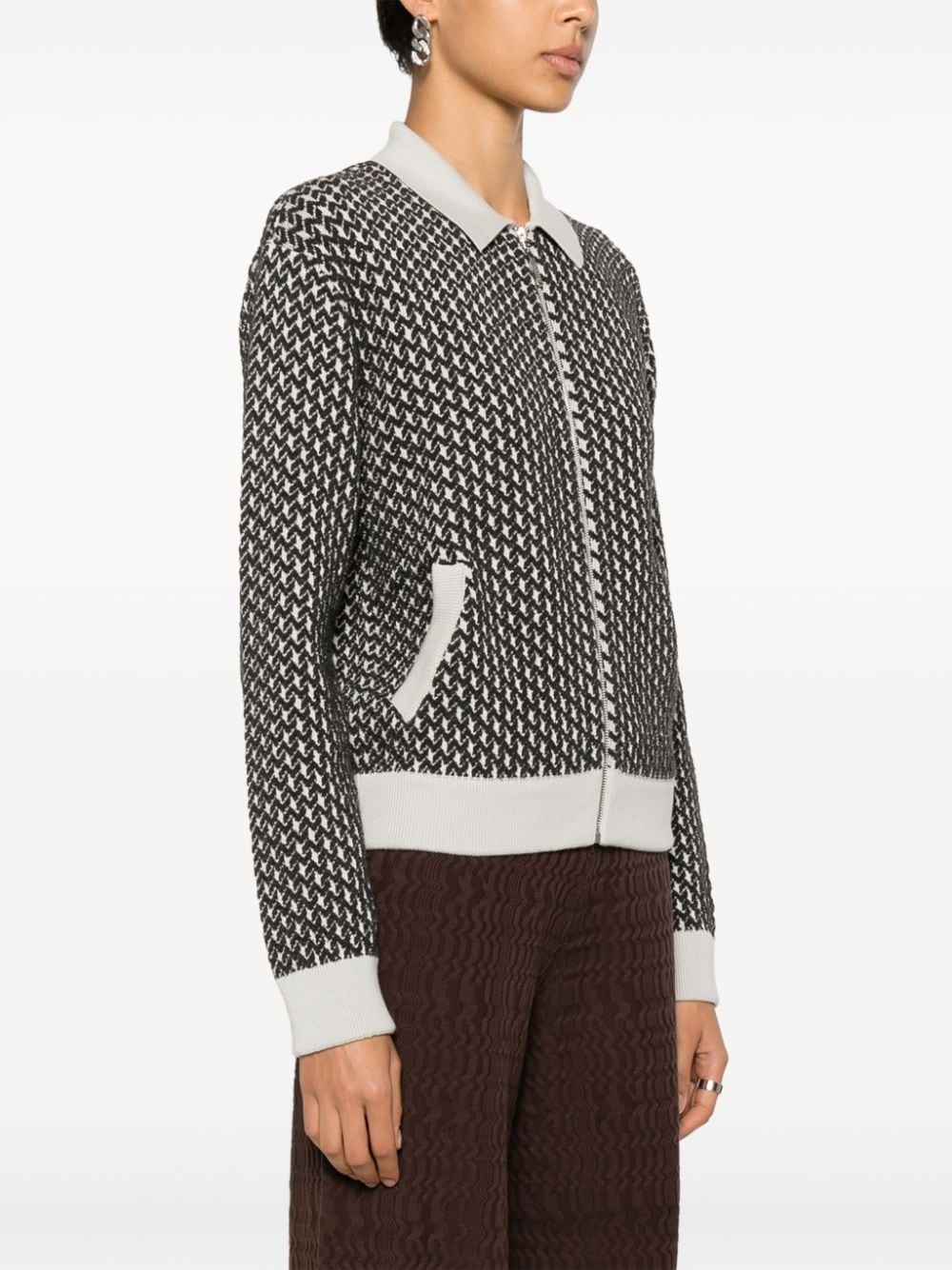 patterned-jacquard zipped cardigan - 3