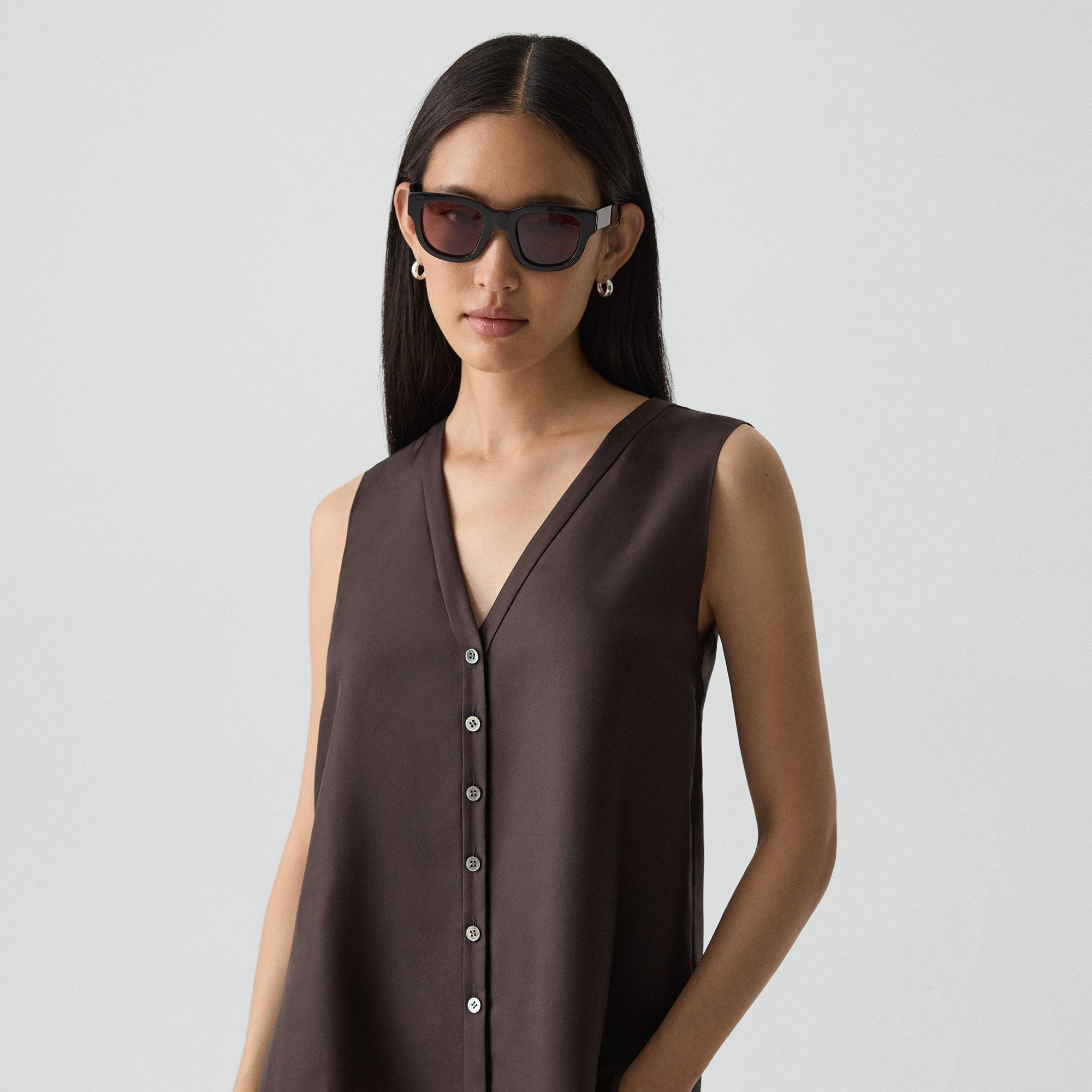 Sleeveless Button-Down Blouse in Mod Silk Twill - 5