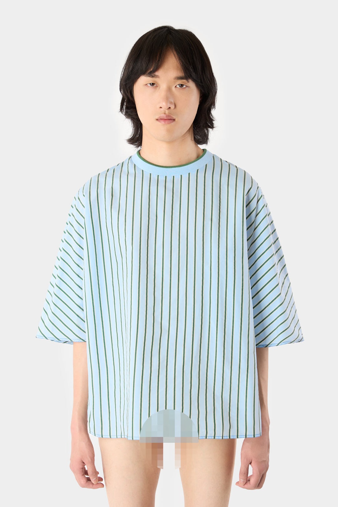 KIMONO T-SHIRT / green & blue stripes - 1