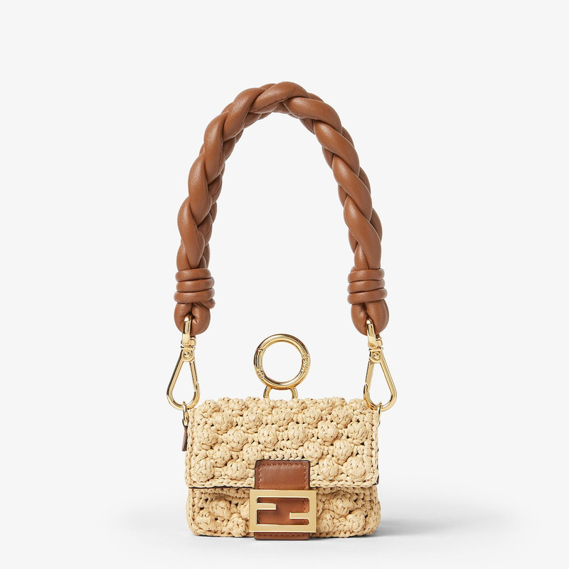 Nano Baguette Maxi Handle Charm Beige straw and brown nappa leather charm 1