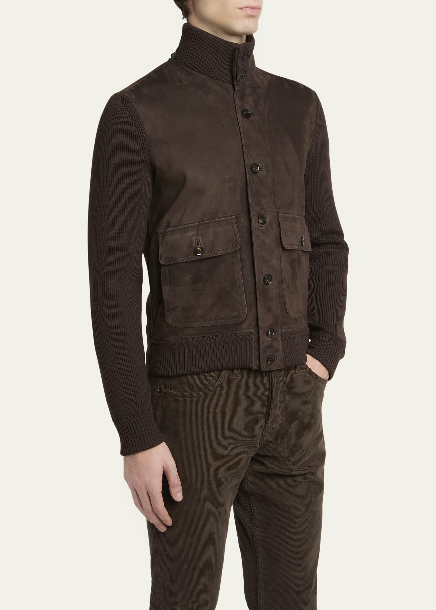 Men's Suede Front and Ribbed Merino Wool Jacket - 4