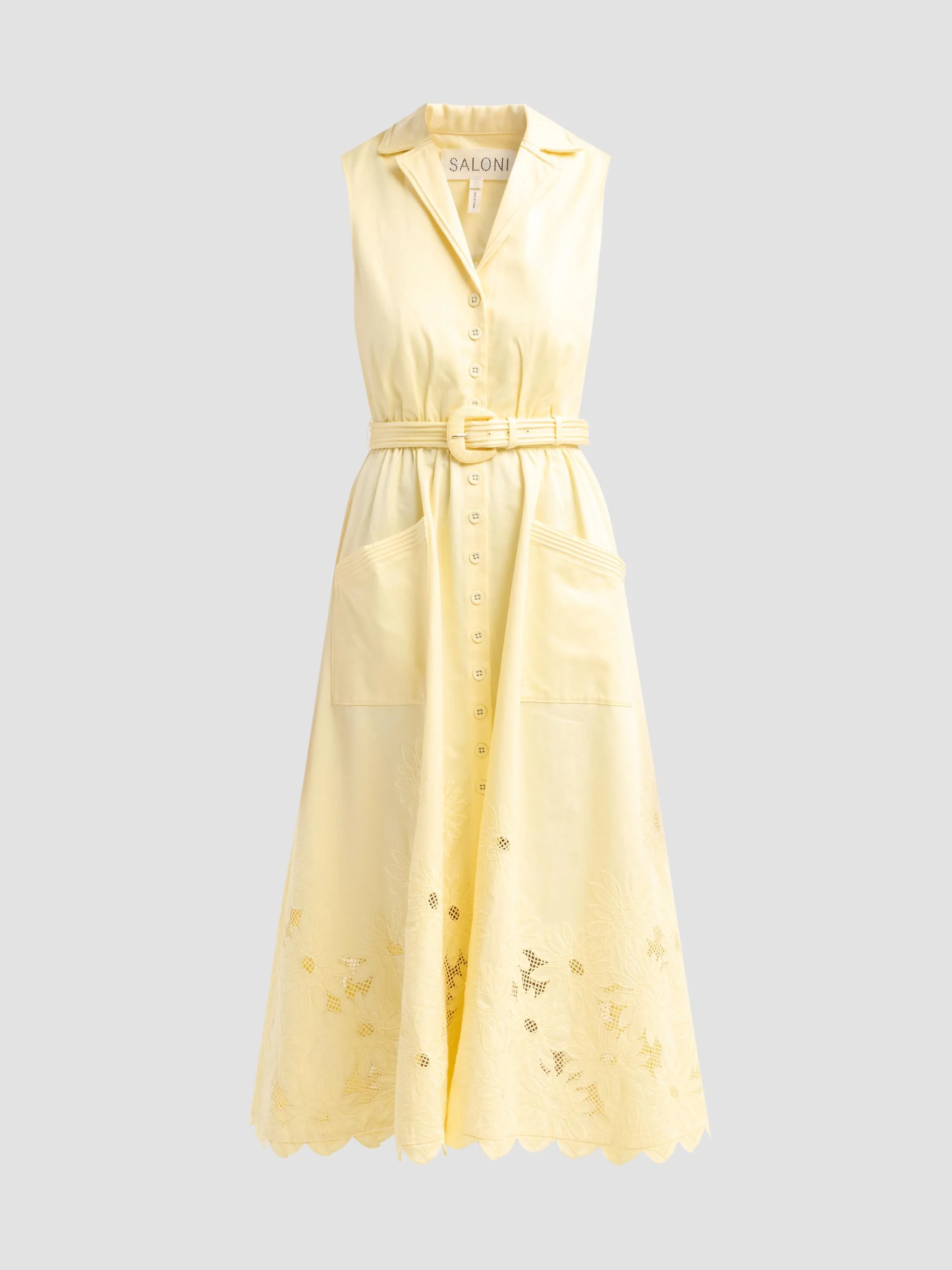 Women's Kirat Daisy-Embroidered Belted Midi Shirtdress - Soft Lemon Embroidered - 1
