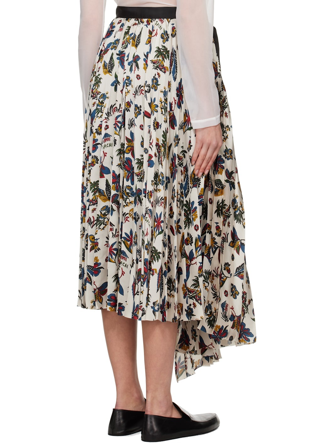 Beige Tropical Print Midi Skirt - 3