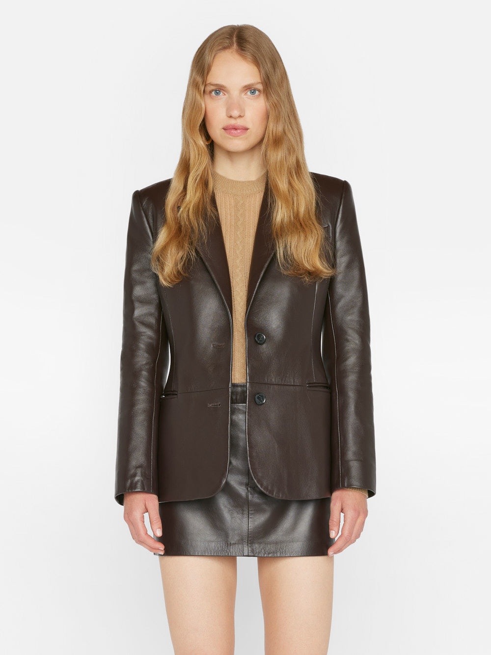 The Femme Leather Blazer in Espresso - 4
