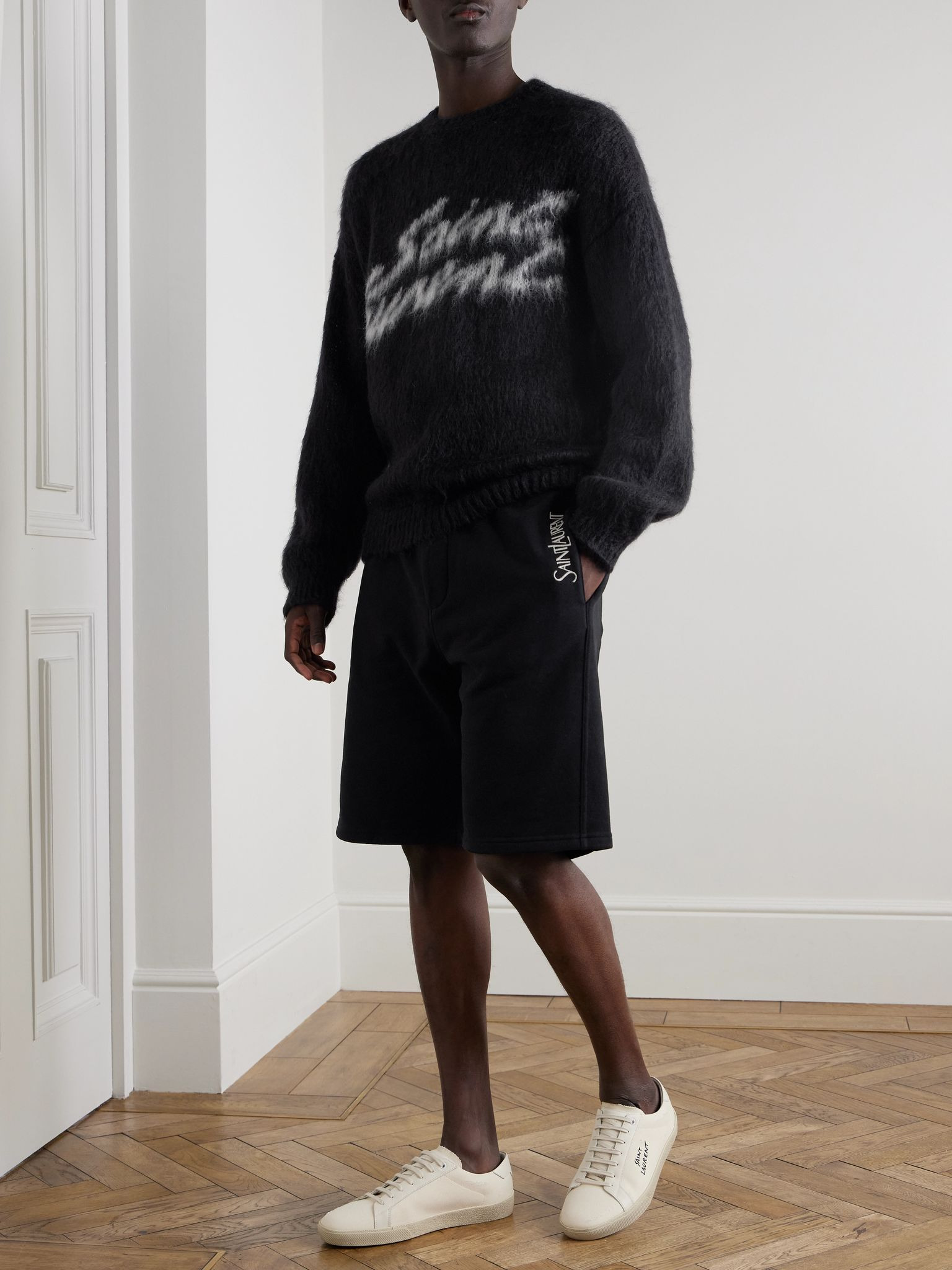 Straight-Leg Logo-Embroidered Cotton-Jersey Drawstring Shorts Black - 2