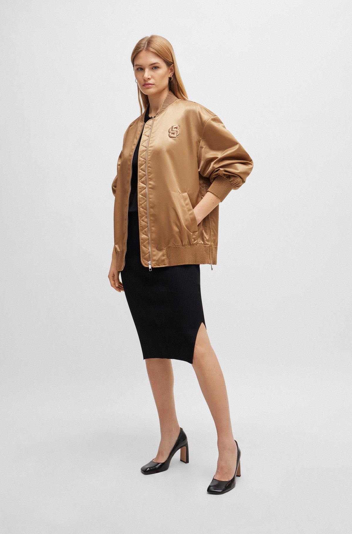 SATEEN BOMBER JACKET WITH DOUBLE MONOGRAM EMBROIDERY - 3