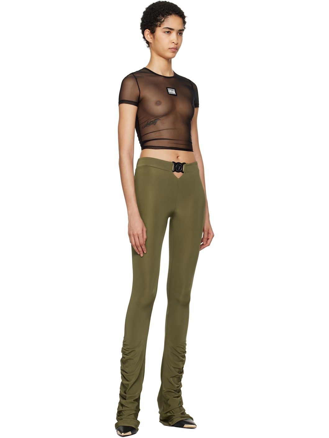 Khaki V-Emblem Ruched Leggings - 4