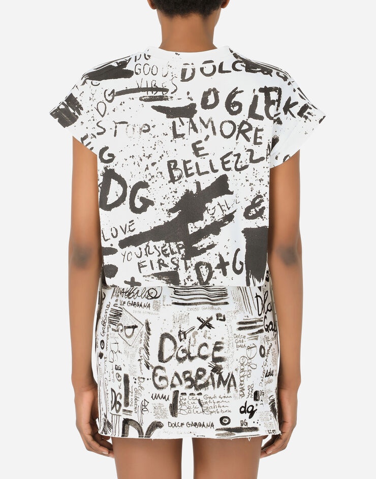 Cropped jersey T-shirt with DG graffiti print - 2