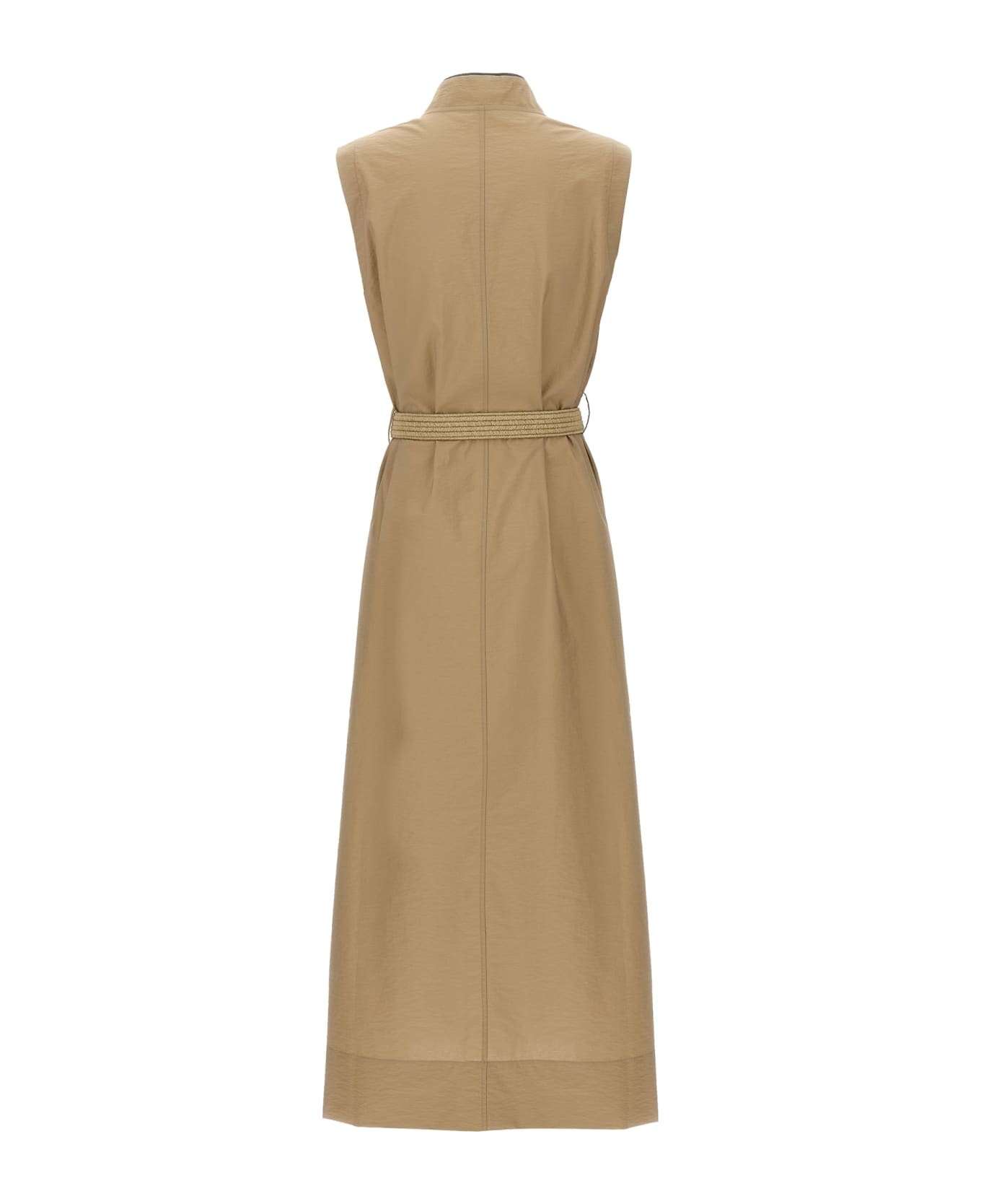 Techno Cotton Poplin Dress With Belt And Precious Shoulder Detail - 2