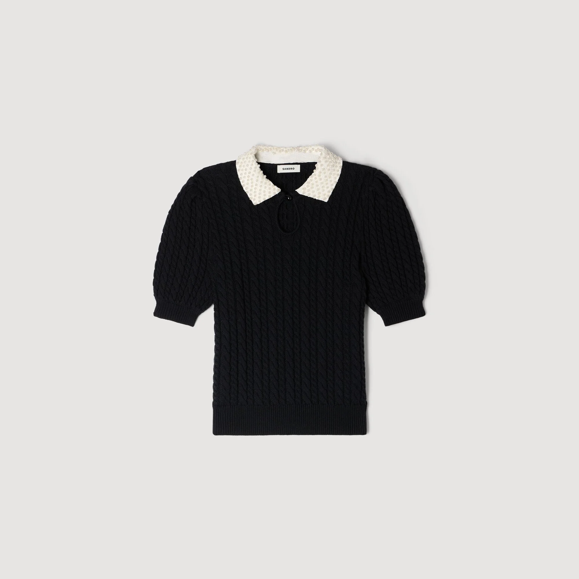 DETACHABLE COLLAR CABLE KNIT SWEATER - 1
