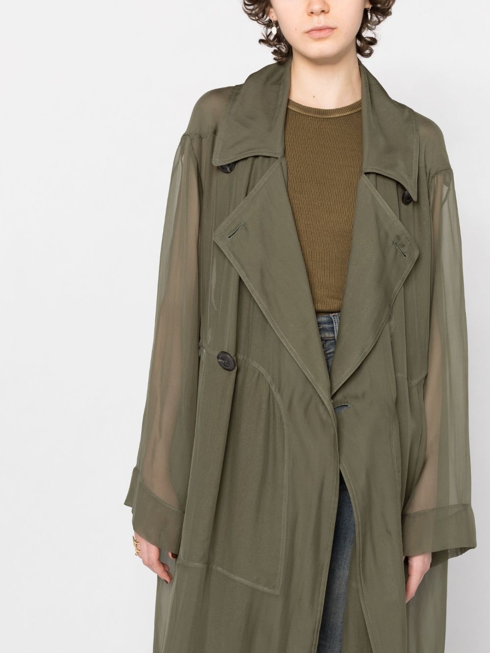 sheer silk trench coat - 5