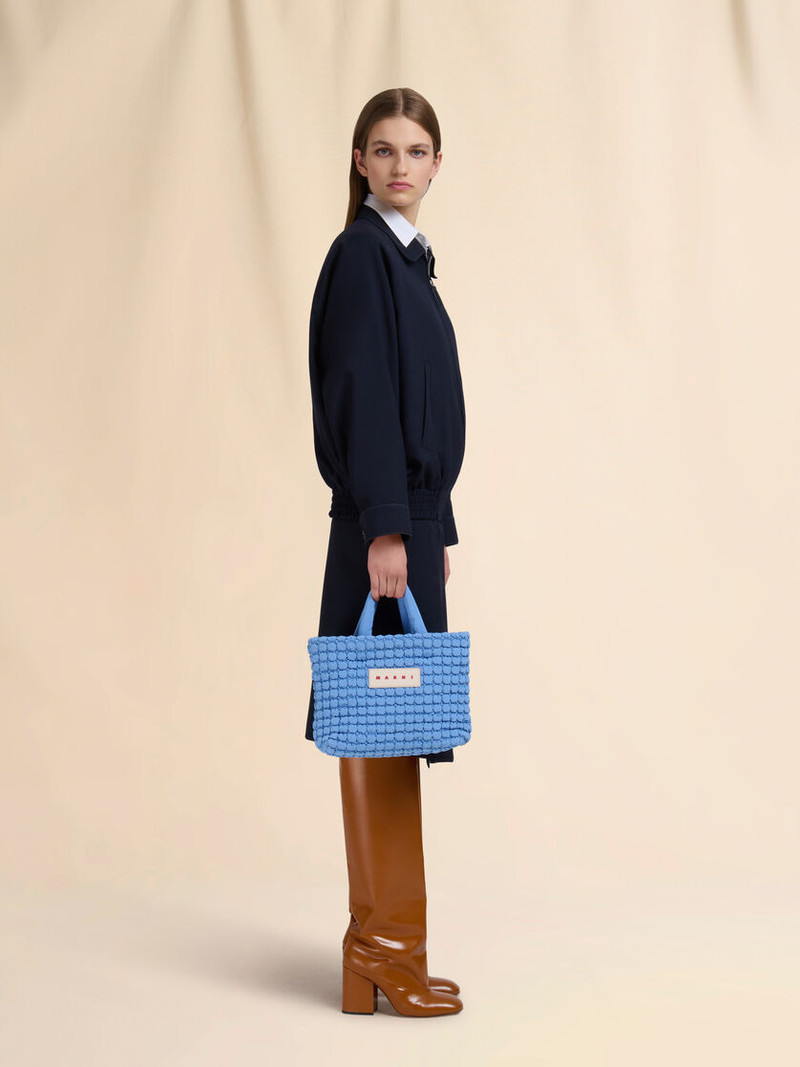 Marni LIGHT BLUE NYLON PUFF SMALL TOTE BAG outlook