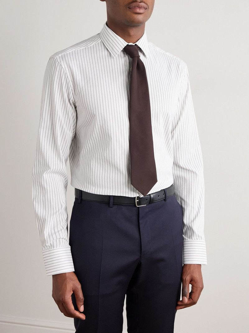Canali Striped Cotton and Silk-Blend Shirt White outlook