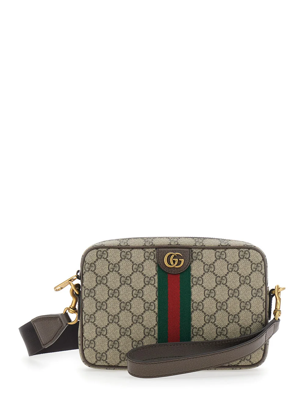 Gucci Men 'Ophidia' Beige Crossbody Bag With Adjustable And Removable Shoulder Strap And Web Detail - 1
