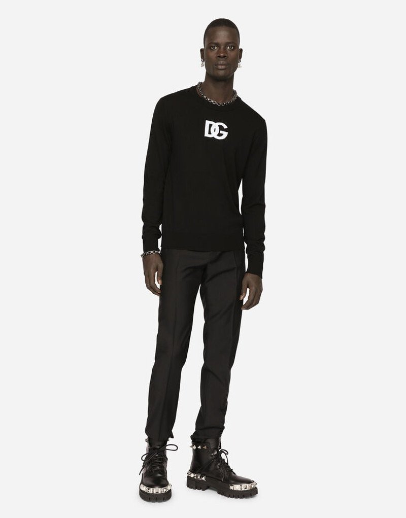 Wool round-neck sweater with DG logo inlay 3