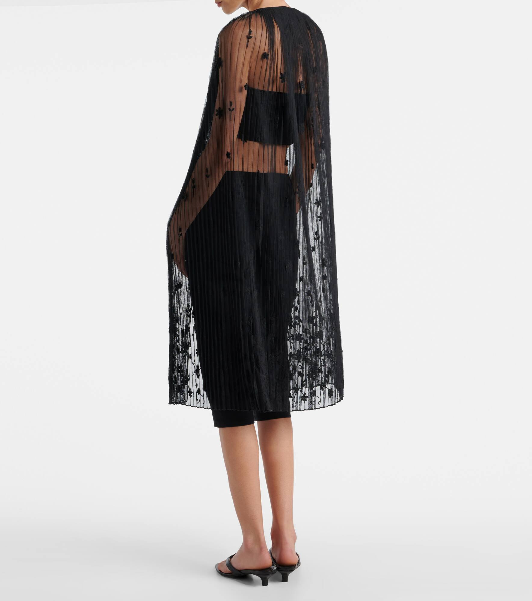 Embroidered floral plissé tulle cape - 3