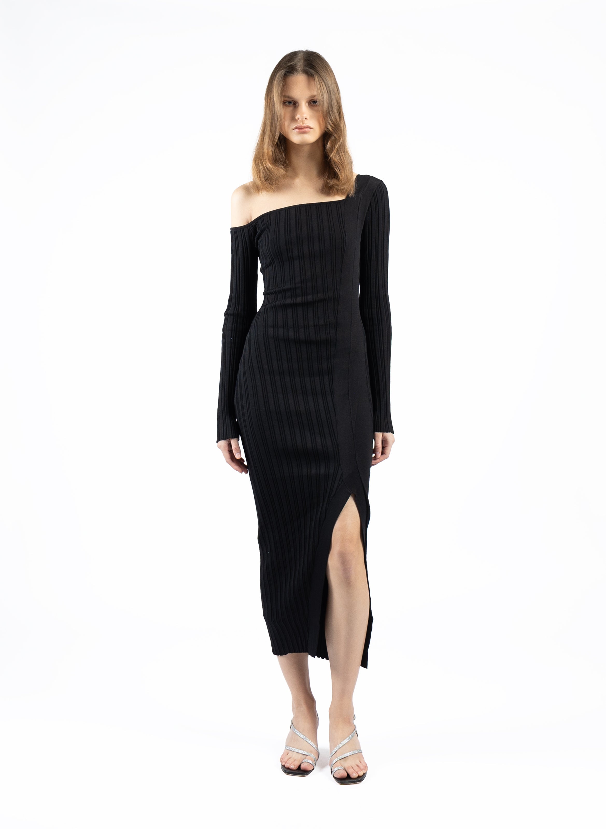 Asymmetric Fitted Dress Black - 1