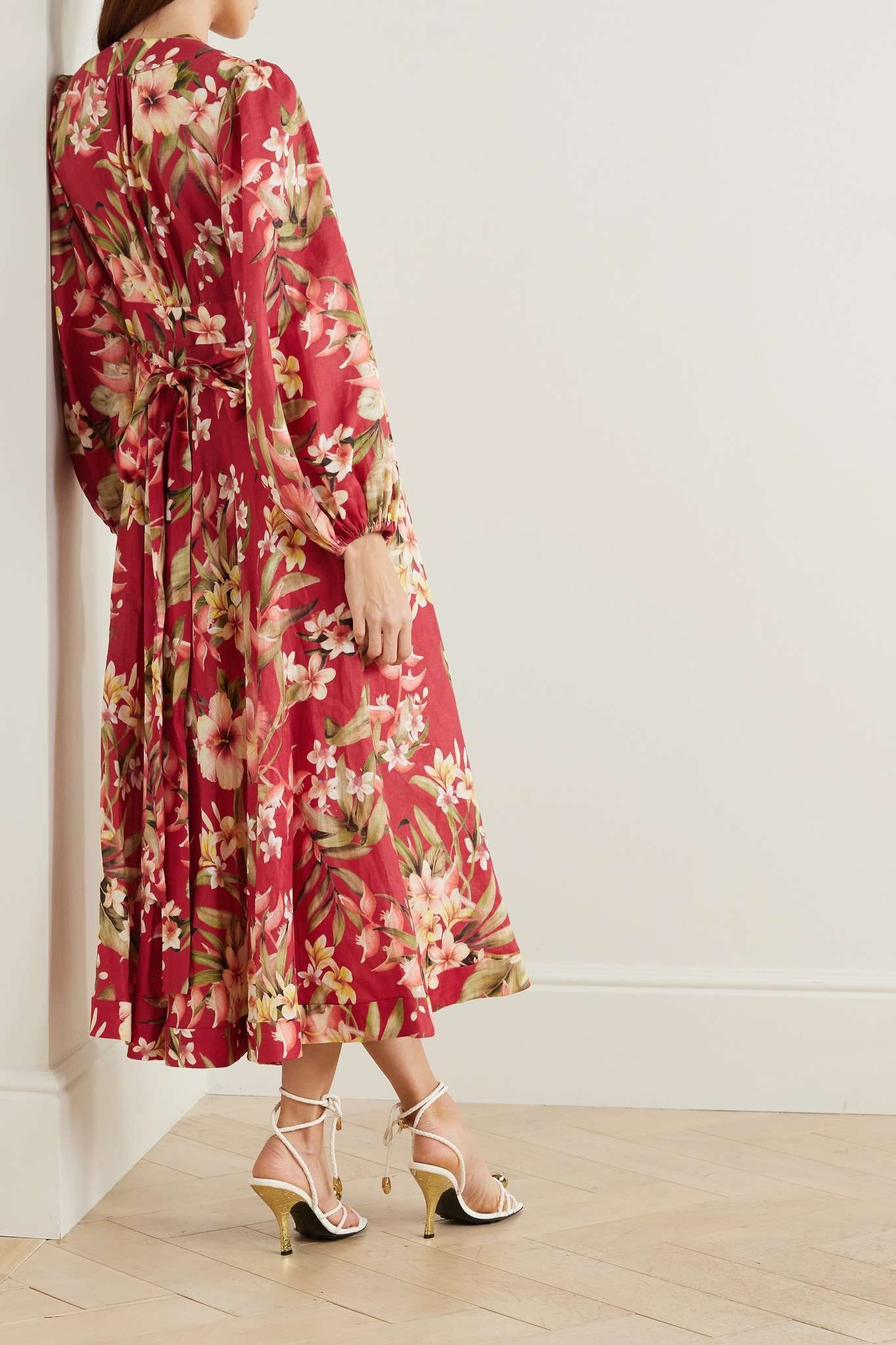 + NET SUSTAIN Lexi floral-print linen midi wrap dress - 3