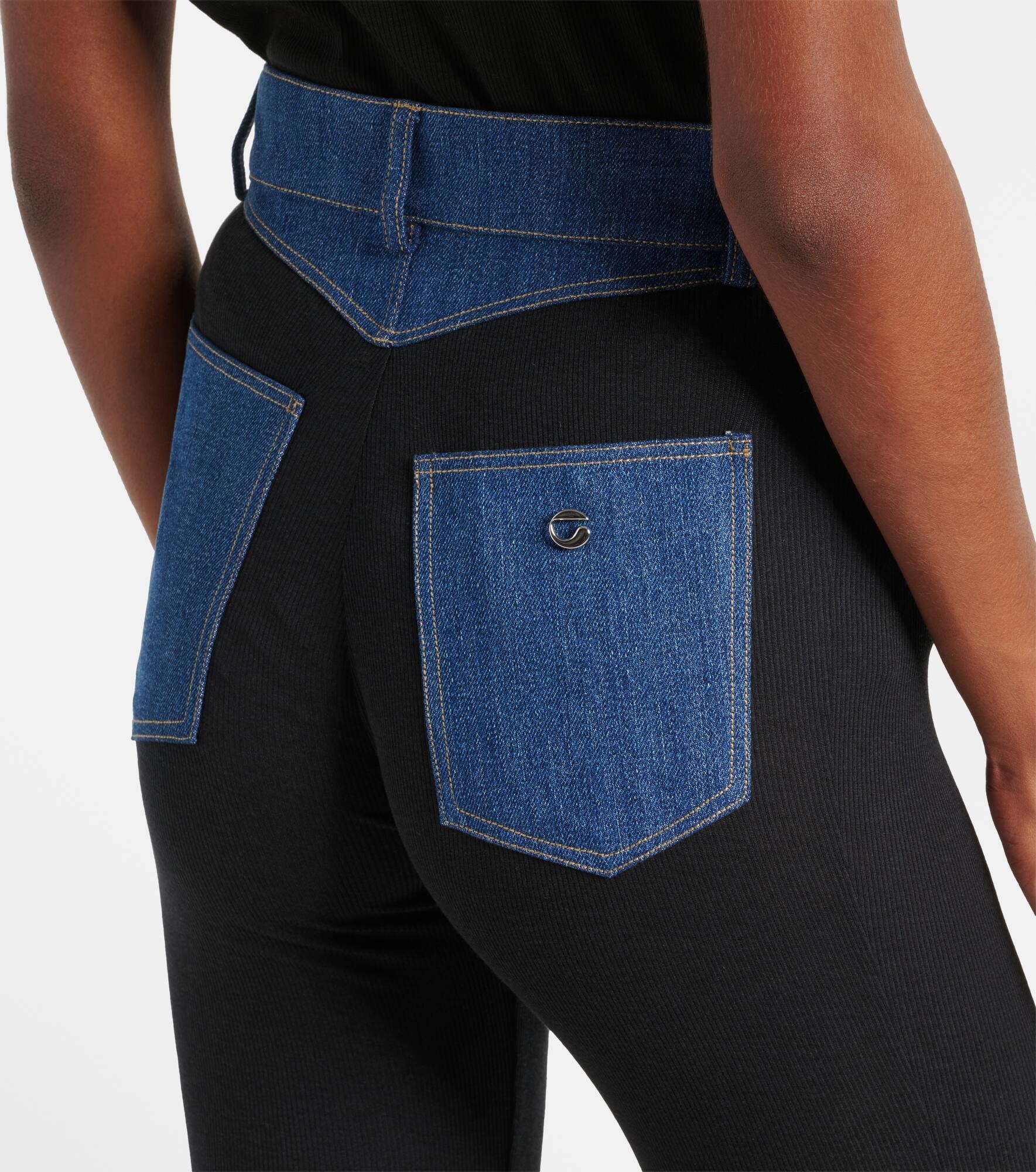 Denim-trimmed high-rise flared pants - 6