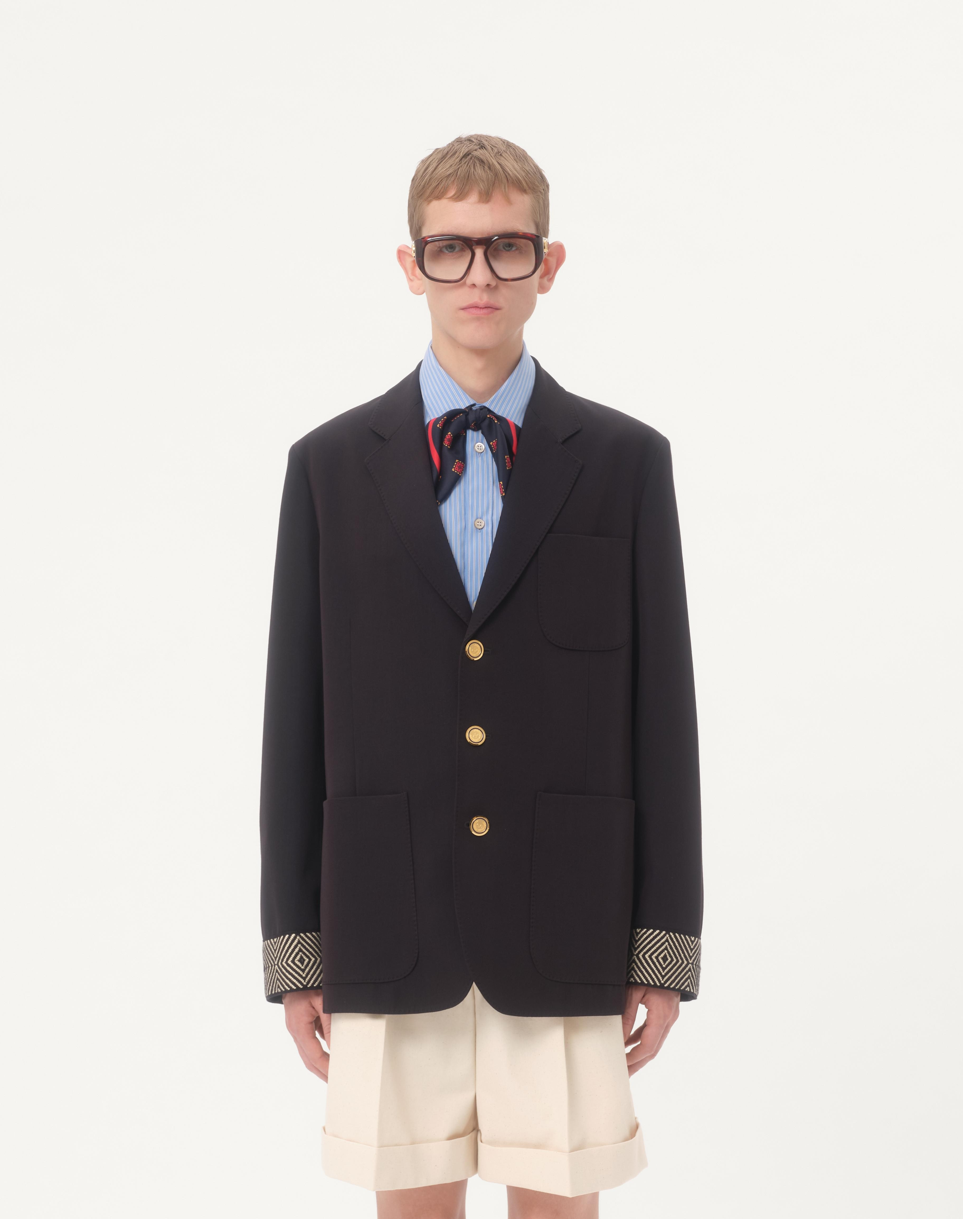 SINGLE-BREASTED WOOL AND COTTON JACKET WITH JACQUARD TRIMMINGS - 4