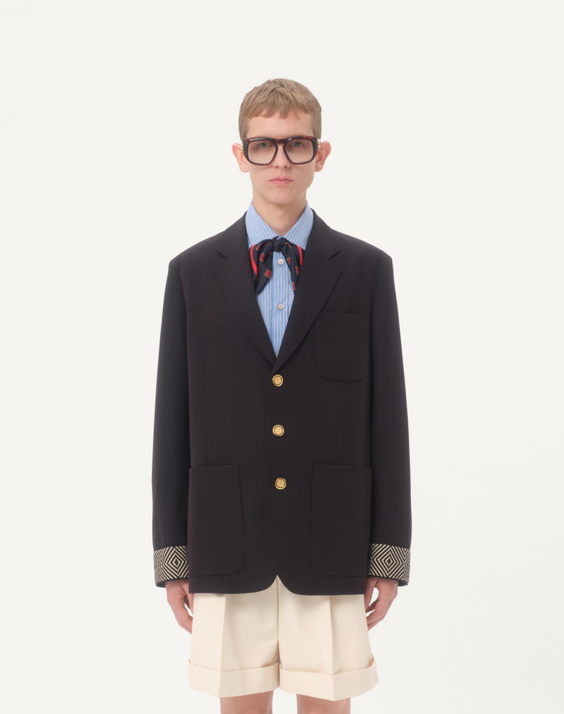 SINGLE-BREASTED WOOL AND COTTON JACKET WITH JACQUARD TRIMMINGS 4