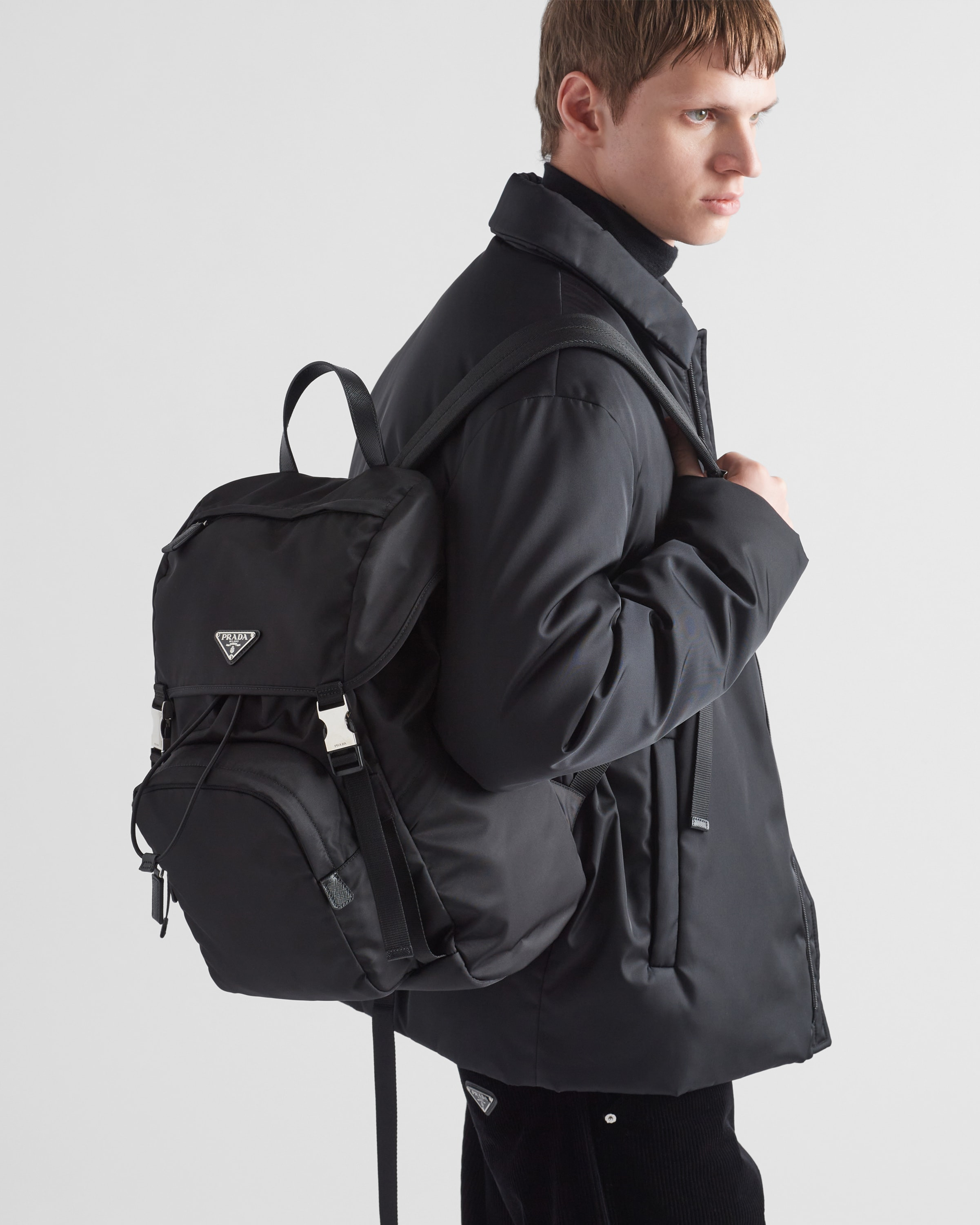 Re-Nylon and Saffiano leather backpack - 8