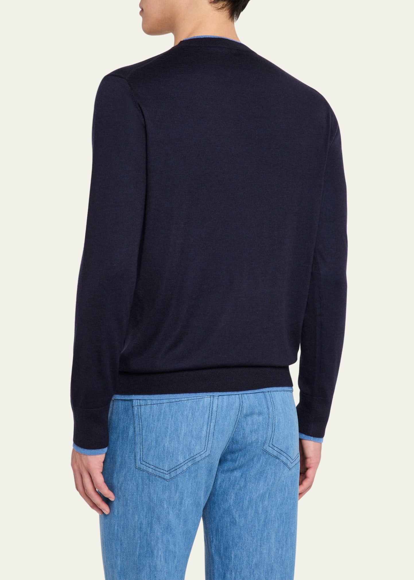 Men's Wells Cashmere and Silk Knit Crewneck Sweater - 3