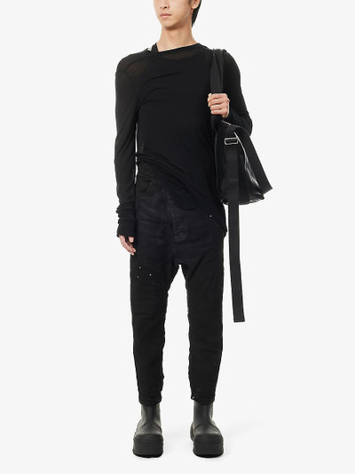 Boris Bidjan Saberi Asymmetric-waist drawstring-trim regular-fit stretch-denim jeans outlook