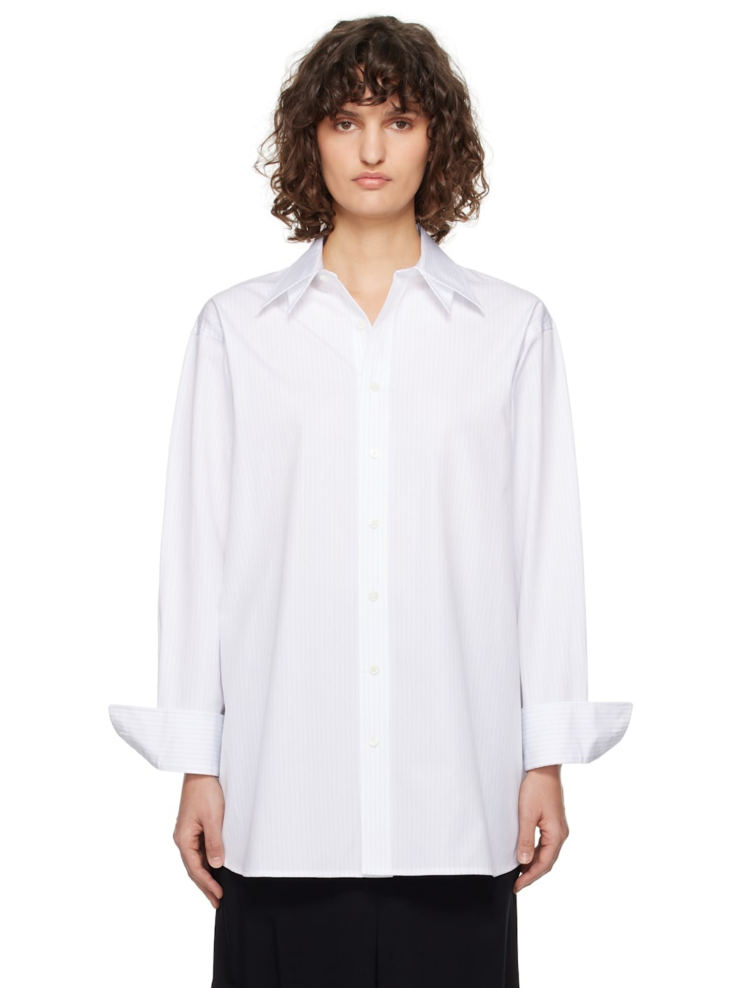 White Double Collar Stripe Shirt - 1
