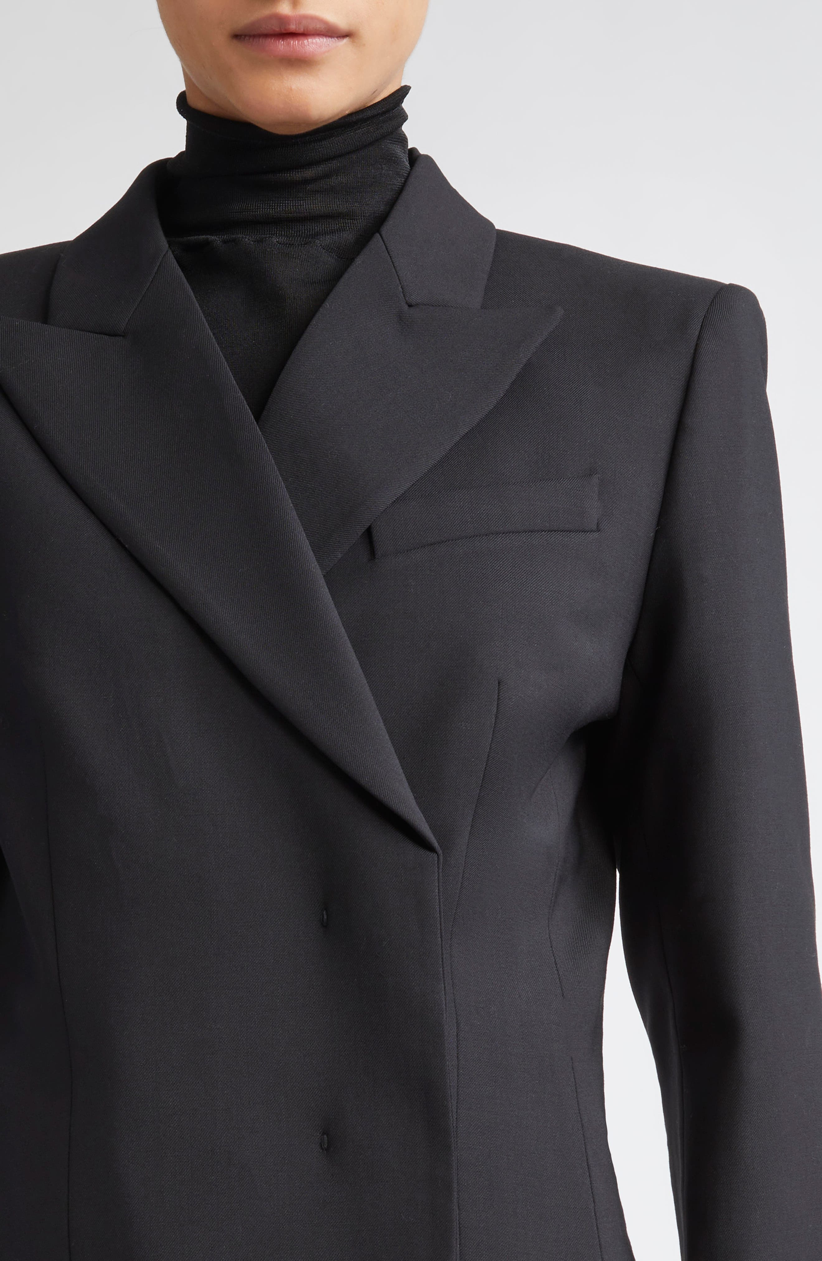 SPORTMAX Cocco Double Breasted Stretch Wool Blazer in Black at Nordstrom - 4