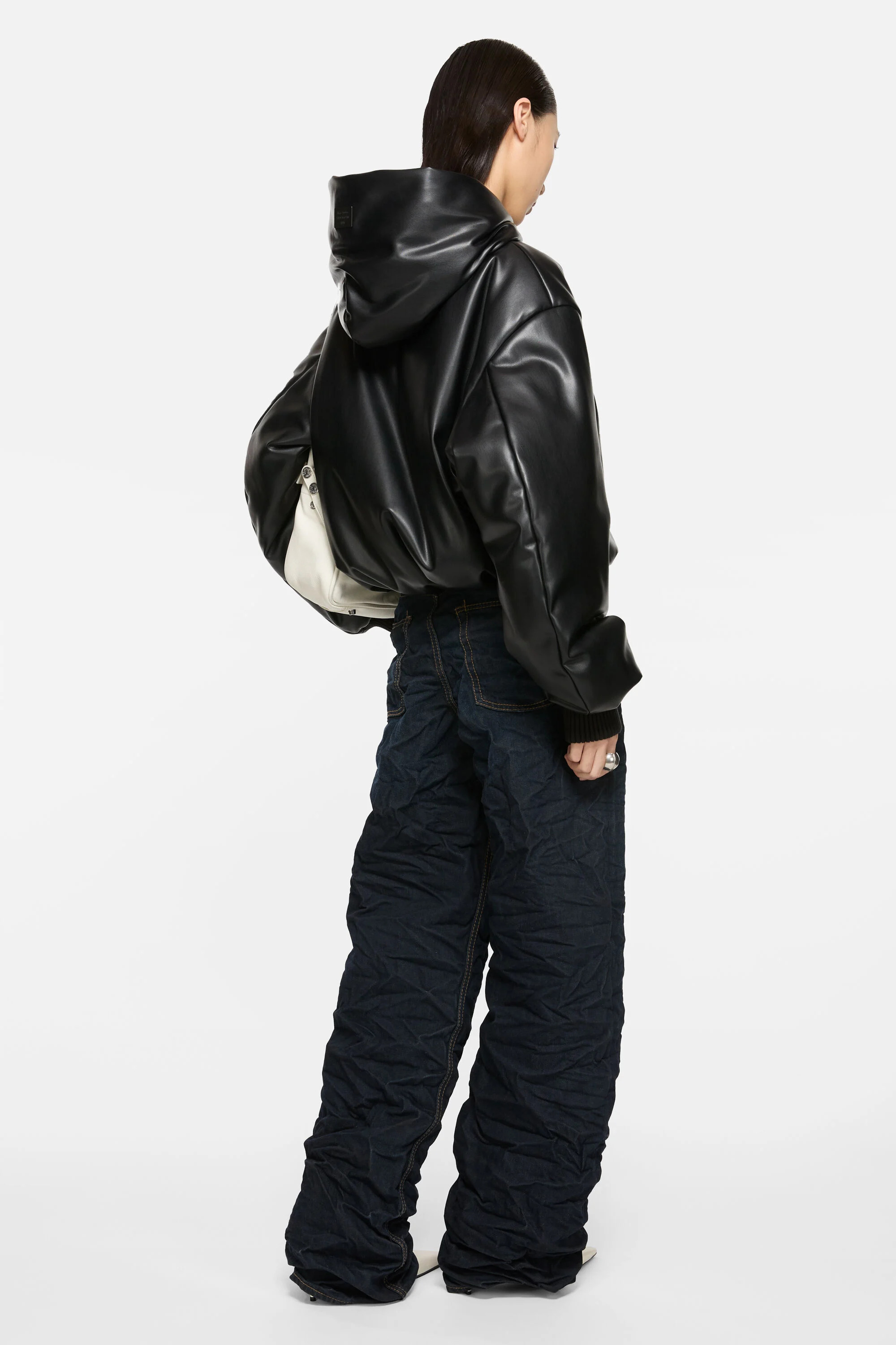 Hooded faux leather jacket - Black - 3