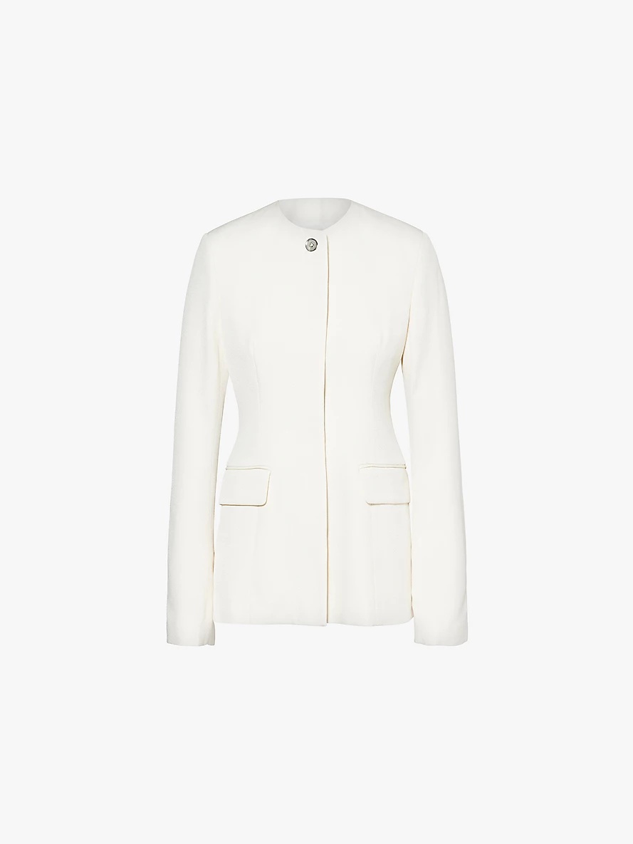 Collarless button-front woven jacket - 1