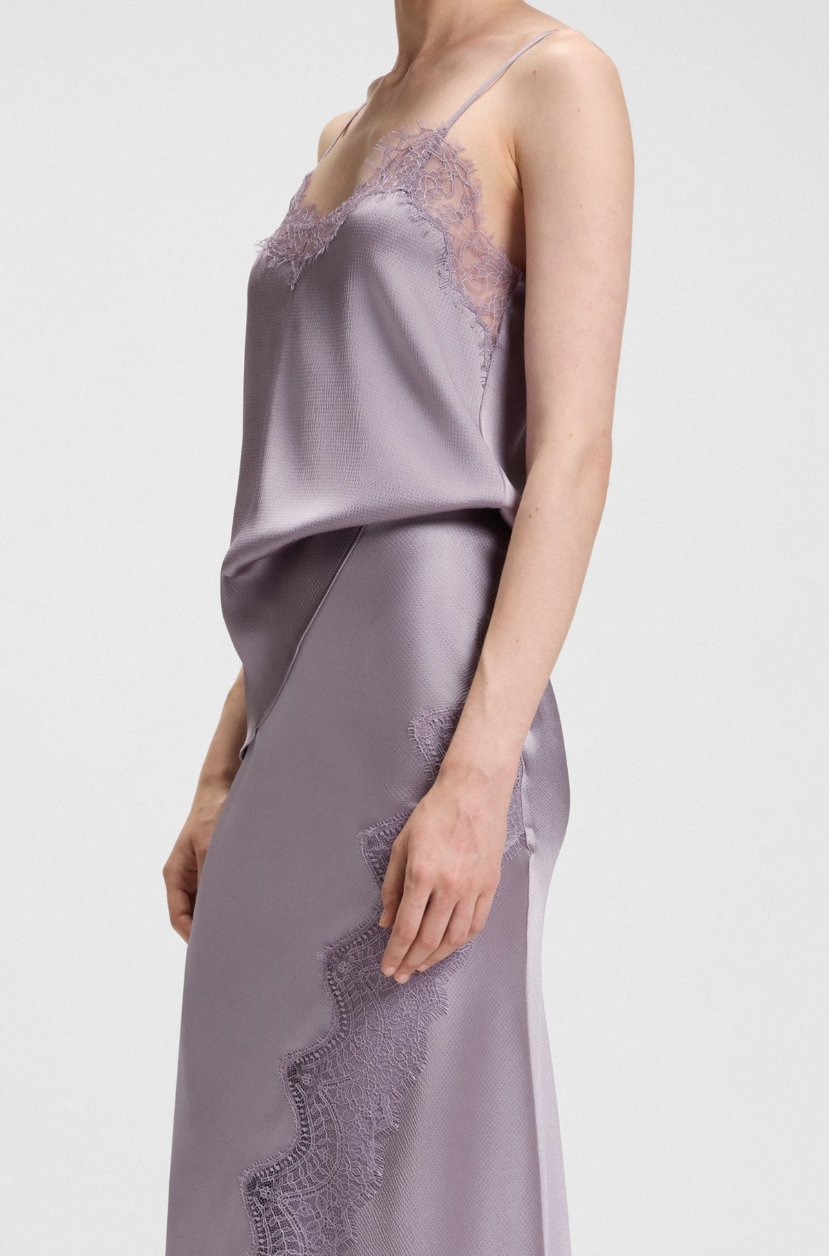 WRAP-STYLE MAXI SKIRT IN SATIN WITH LACE TRIM - 5