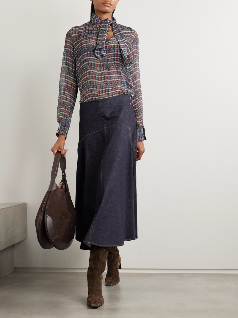 Isabel Marant Geona Tie-neck Checked Silk-crepon Blouse outlook